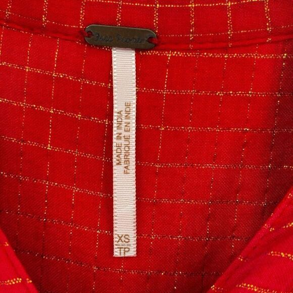FREE PEOPLE LONG SLEEVE YARN DYE LUREX TUNIC TOP Red Orange Size XS - Picture 2 of 12